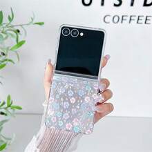 Keychain,Lanyard Cute Sakura Folding Phone Case With Chain, Suitable For Samsung Galaxy Z Flip3 5G/Galaxy Z Flip 4 5G/Galaxy Z Flip 5 5G/Galaxy Z Flip 6 5G/Galaxy Z Flip 7 5G, Girly Folding Phone Case - Multicolor - View 2