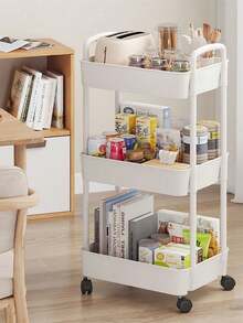 4-Tier Rolling Storage Cart With Handle, Multipurpose Organizer Trolley For Office, Living Room, Kitchen, Bathroom Accessories And Home Decor, Plastic Material, Not Suitable For Heavy Items, Refer To Actual Product Dimensions