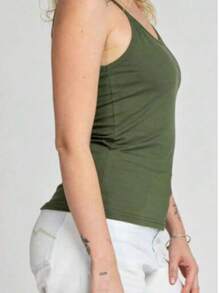 Basic Casual Polyester Sports And Fitness Ribbed Thin Strap Tank Top - 墨綠色 - 查看 2