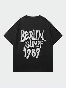 Shwiy Men's Casual Versatile Black Short Sleeve T-Shirt With Simple Berlin Text Print, Suitable For Daily Wear, Gift, Street Fashion - Black - View 1