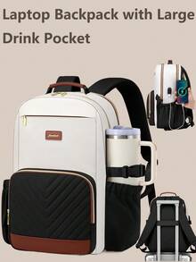 Laptop Backpack For Women Bookbag: 15.6 Inch Work School Backpacks With Pouch Pocket For Large Capacity Cup & USB Charger College Book Bag Outdoor Travel Business Nurse Teacher Bookbags Anti-Theft Back Pack Large Capacity Schoolbag Stylish Multi-Functional Multi-Layered Portable Cabin Bag - Maillard - Xem 1