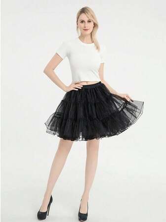 1 pieza Enagua negra vintage de mujer de 45 cm de largo medio, se puede usar como prenda exterior, forro de vestido de novia blanco, para fiesta, actuación y sesión de fotos