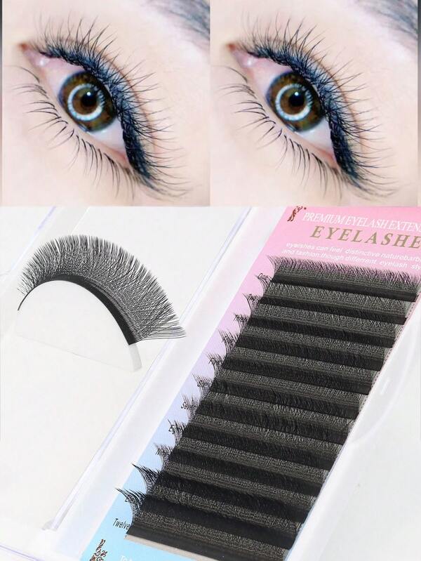 1 Scatola 12 file di ciglie finte fai-da-te, estensioni di ciglie 0,05 mm C Curl 8-15 mm MIX, forniture per estensioni di ciglie, ciglie singole in seta premium volume classico, morbide opache scure, estensioni di ciglie professionali