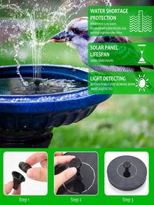 1 pieza Bomba de fuente solar, bomba de fuente de baño de pájaros con flor de loto, con 6 boquillas, bomba de fuente solar para baño de pájaros, jardín, estanque, piscina, decoración de jardín