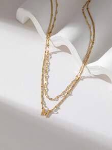 女士双层不锈钢项链，26个金银字母，欧美时尚风格，珠宝批发 - 金色 - 查看 8