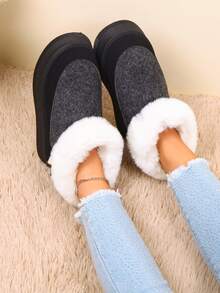 1 Pair Plus Size 36-42 Contrast Quilted Punk Preppy College Sports Avant-Garde Retro Cargo Style Faux Fur Lining Bowknot Faux Fur Edge Lace-Up Thick Sole Snow Boots, Suitable For Holiday, Outdoor, Winter