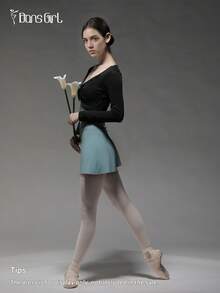 DonsGirl 一件式女式针织芭蕾热身上衣 - 长袖前结设计，优雅百搭毛衣，适合芭蕾/现代舞和日常穿着 - 黑色 - 查看 4