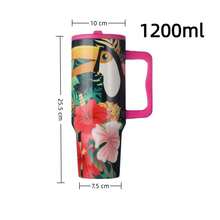 1200ml Portable Stainless Steel Thermal Mug With A Large Capacity, Blue-And-Yellow Macaw Pattern, Keeps The Temperature Hot Or Cold For A Long Time, And Comes With A Handle. Ideal For Sports, Work, And School, With A Low Price And An Exclusive, Unmissable Discount! - 黑色 - 查看 3