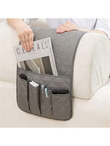 Fabric TV/Air Conditioner Remote Control Storage Bag,Bedside Magazine Organizer Pouch,Sofa Hanging Bag,Desk Caddy For Study/Office Supplies - Grey - View 8