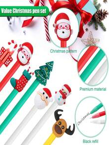 35 支装圣诞凝胶墨水笔新奇圣诞圆珠笔黑色凝胶墨水圣诞人物棒笔圣诞卡通凝胶墨水笔适用于课堂奖励、办公用品、圣诞袜