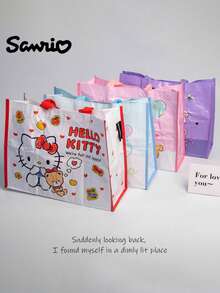 Sanrio Family Series Woven Tote Bag, Large Capacity Reusable Shopping Bag, Stylish & Practical for Daily Use, Made of Durable Polypropylene Material, Features Cute Cartoon Characters, Perfect for Shopping, Travel, and More, Portable & Lightweight, Ideal Gift for Kids and Adults Shopping, Travel, Who, Portable & Lightweight, Ideal Gift for Kids and Adults - 紫色 - 查看 6