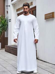 Muslim Men's Casual Solid Color Traditional Arabic Long Robe