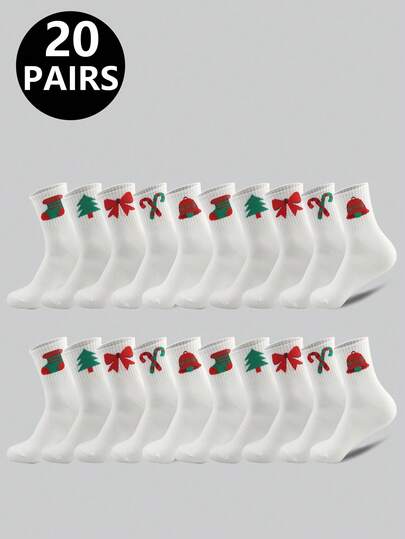 2/5/10/20 زوج من الجوارب الكرتونية ذات عناصر عيد الميلاد، مريحة وناعمة، مناسبة لجميع المواسم