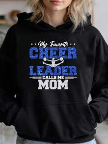 Cheer Mom Graphic Hoodie - Cozy Blend Long Sleeve Sweatshirt For Sports Moms, Casual Pullover With My Favorite Cheerleader Calls Me Mom Print, Black With Blue & Golden Design, Mom Sweatshirt - Đen 29 - Xem 1