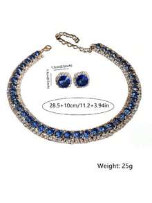 1 Set Crystal Necklace Earrings Jewelry Set - Royal Blue - View 5