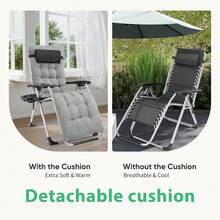OLIXIS Zero Gravity Chair, Reclining Camping Lounge Chair For Indoor, Reclining Patio Chairs With Cup Holder Trays And Removable Cushion, Folding Recliner For Outdoor, Black - 灰色 - 查看 4