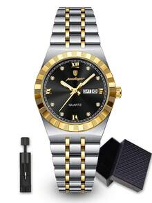 POEDAGAR 1件装女士不锈钢优雅奢华防水夜光日期星期显示石英腕表，女士休闲日常腕表及礼品 - 均碼 - 查看 14