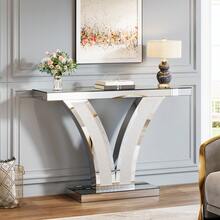 LITTLE TREE Mirrored Console Table, Modern Sliver Entryway Sofa Table With Crystal Inlay Frames For Living Room, Hallway, Foyer - White - View 10