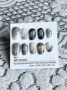 10 peças de unhas postiças artesanais, flor de gelo 3D, gradiente avançado, combinação de folha de ouro, iluminadoras, unhas curtas, unhas ovais, adequadas para mulheres e meninas usarem diariamente e como presentes para festivais, adequadas para o Dia dos Namorados, Halloween.