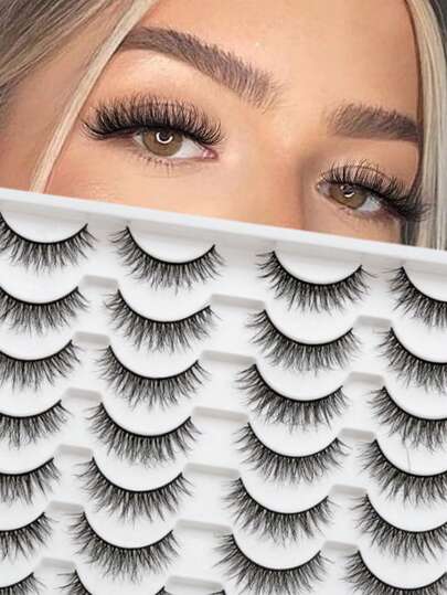 14 Pairs False Eyelashes Cat Eye Lashes Soft Fluffy 3D Faux Mink, Natural Look With Transparent Stem - Reusable, Lightweight Cat Eyes Lashes For Daily Glam & Special Occasions