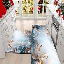 1 pieza Alfombra de gel de sílice con estampado de copos de nieve navideños, alfombra rectangular para sala de estar, dormitorio, pasillo, baño, lavandería - Poliéster, apta para decoración interior y exterior del hogar, se puede usar como regalo y decoración navideña
