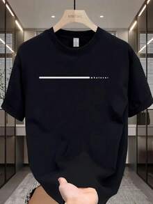 Camiseta casual de manga corta, cuello redondo, ajustada, con gráfico de letras impreso, para hombres, para amigos - Negro 2 - Ver 1