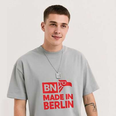 Playeras graphic casual playera de estampado con diseño de letras BN, águila roja y texto "Made in Berlin" Playeras Hombre Algodón Estampada Casual Ma