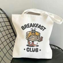 Breakfast Club Tote Bag - Open Top Canvas-Like Grocery Bag With Pancake Print, Commuting, Shopping, Lunch Runs - Durable Everyday Carryall Breakfast Lovers & Brunch Outings, Playful Graphic Design, Vibrant Design Craftsmanship, Fun Pattern, Reinforced Handles, Casual Shoppers - trắng - Xem 2