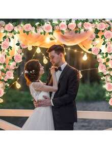 1pc 3 Meters Flower Garland String Lights, 2m Pink Flower Wreath Artificial Rose Garland For Wedding Arch Party Wall Garden Room Decor - Multicolor - View 7