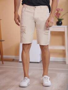 Men's Ripped Colorful Bermuda Jeans - Beis - Ver 4