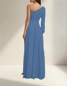 Vestido Formal  Liso    Fiesta  Elegante  Casual  Sexy    Abertura alta    Ideal Para  Formal y de Noche Oficina  Boda Estilo Romántico De San Valentín - Neblina azul - Ver 4