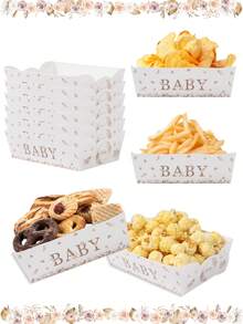 6个一次性纸盘，零食托盘，婴儿派对装饰，一次性食品容器，饼干烘焙托盘，爆米花盒，婴儿派对餐具，婴儿派对装饰，一周岁生日派对用品，性别揭晓派对装饰 - 嬰兒 - 查看 2