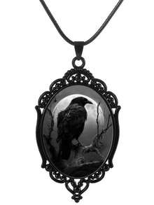 1 chiếc vòng cổ thủy tinh mặt trăng quạ phong cách Gothic tối màu dành cho nữ, thích hợp đeo hàng ngày và ngày lễ, làm quà tặng (Màu thực tế nghiêng về màu xanh lá cây) - màu đen - Xem 3