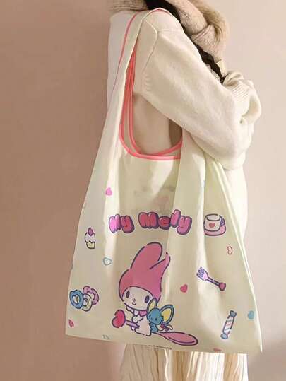 Foldable Family Shopping Bag, cute cartoon designs (, , ), reusable option, portable for daily shopping, stylish for teens, kawaii lovers, durable polyester fabric, tear-resistant matlean, ea to clean