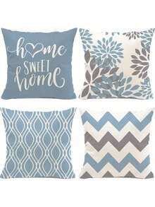 4 件装浅蓝色几何图案抱枕套 - 装饰沙发靠垫套，户外家居装饰，亚麻材质，单面花卉节日抱枕套，不含枕芯。（16 英寸 x 16 英寸、18 英寸 x 18 英寸、20 英寸 x 20 英寸）（12 英寸 x 20 英寸） - 淺藍色 - 查看 14