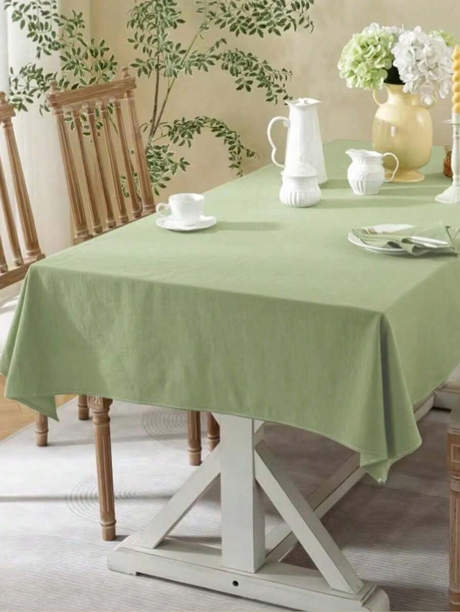 1pc Refreshing Pastoral Solid Color Tablecloth, Skin-Friendly Absorbent Washable & Reusable, Suitable For Living Room, Dining Room, Picnic, Wedding, Daily Home Decor, Spring/Summer