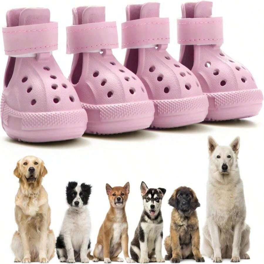 Dog Shoes For Hot Pavement,Non-Slip Waterproof Breathable Easy To Clean Put On And Take Off Dog Boots,Paw Protector For Hot Summer Roads Winter Snow (Pink, Size 8:(315"X256")(L*W)) - ColorA - 查看 1