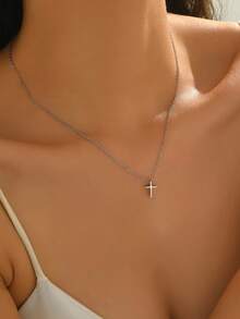 1 pieza Delicado y pequeño collar con cruz dorada, collar artístico y versátil tipo gargantilla para resaltar la elegancia y el gusto único del cuello - Amarillo Oro - Ver 5