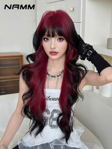 NAMM 30 Inch Red Ombre Black Long Wavy Wig Loose Long Body Wave Wig For Women , Gorgeous Fluffy Synthetic Wig With Bangs Natural Appearance Very Soft Synthetic Heat Resistant Fiber Hair, Beautiful Full Machine Hair Wig Suitable For Fashion Girls Daily,Anime Or Costume Cosplay Decoration,Music Festival Dance Party Street Wear Use(Gradient Black White) - Màu đỏ ombre - Xem 4
