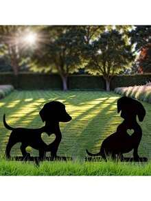 HELLOYOUNG 1件装智能狗狗花园铁艺剪影金属庭院标牌庭院艺术花园户外装饰创意宠物纪念插牌，适用于花园、花园装饰、节日必备，采用百年烤漆工艺，优质材料，易于安装