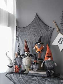 8.3x4.7x23.5" Fabric Sitting Gnome With Orange Knit Hat, For Halloween Decor