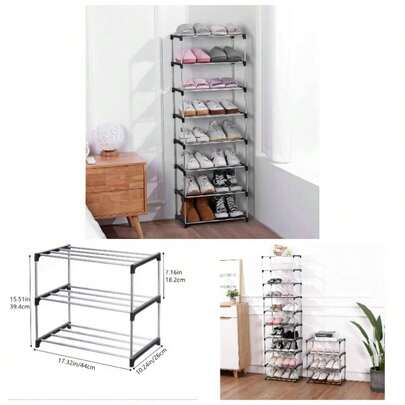 Stackable Small Shoe Rack, Entryway, Hallway And Closet Space Saving Storage And Organization 3 - Tier, Black