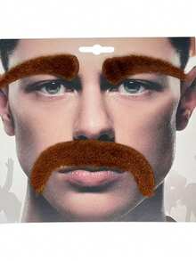 1 Set Men's Fake Mustache And Eyebrows Card Individually Packaged, Self-Adhesive Fake Mustache And Eyebrows, Suitable For Halloween Parties, Halloween Costumes, Role-Playing, Holiday Parties, Cosplay Props