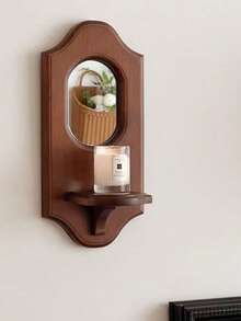 رف حائط ديكور - حامل شموع بطراز فرنسي، للغرفة المعيشية، غرفة النوم، المقهى (عيد الهالوين، عيد الميلاد، )، فن الحائط | رف نباتات خشبي لعرض الشموع | مرآة حائط عتيقة | هدية ترحيب ساحرة/منزلية - الشموع غير مشمولة