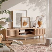 Meuble TV en bois 150 x 40 x 48 cm, tables de salon en bois avec compartiment ouvert, salle de réception, chambre, bureau, buffet bas, table d'appoint, table TV, salon (marron) - Tabac - Voir 7