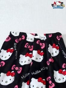 Sanrio Women's Hello Kitty Cute Cartoon Flannel Pajama Pants, Soft, Fluffy, Non-Sheer, Suitable For Lounging At Home, Fall Winter