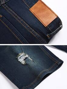 1-Pack Men's Slim Stretch Denim Shorts, Ripped Skinny Denim Shorts, Men's Stylish Street Straight Comfortable Stretch Shorts - 深藍色 - 查看 7