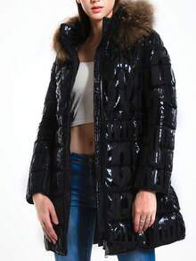 一件絎縫幾何休閒塗層布料拉鍊口袋垂墜抽繩撞色領子棉背心無袖棉夾克女士冬季背心日常旅行學校假期辦公室約會早午餐秋冬春季 - 黑色 - 查看 9