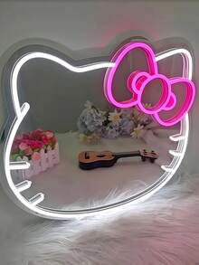 Sanrio 1 pieza Espejo de pared para dormitorio con luz de neón de estilo anime de gato KT, adecuado para tocador, vestidor, sala de estar, pasillo, tira de luz de neón ajustable, decoración para el baño del hogar, luz de neón LED alimentada por USB/batería, decoración de pared para dormitorio rosa, adecuado para habitación, fiesta de San Valentín, cumpleaños, regalo de boda, hogar, decoración navideña, regalo para novia, esposa, amiga, familia, accesorios de baño, temporada de vuelta a clases - Multicolor - Ver 7