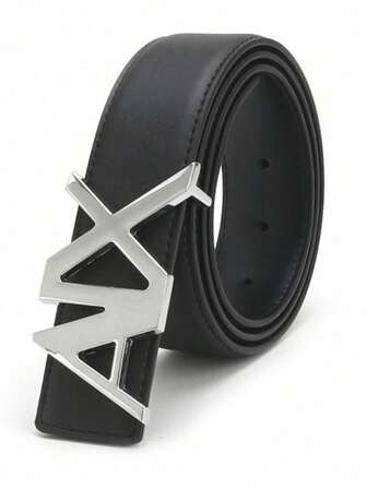 Men's Fashionable Plain Weave Lychee Pattern Simple And Versatile Belt Letter AX Zinc Alloy Buckle Pants Waist Belt Business